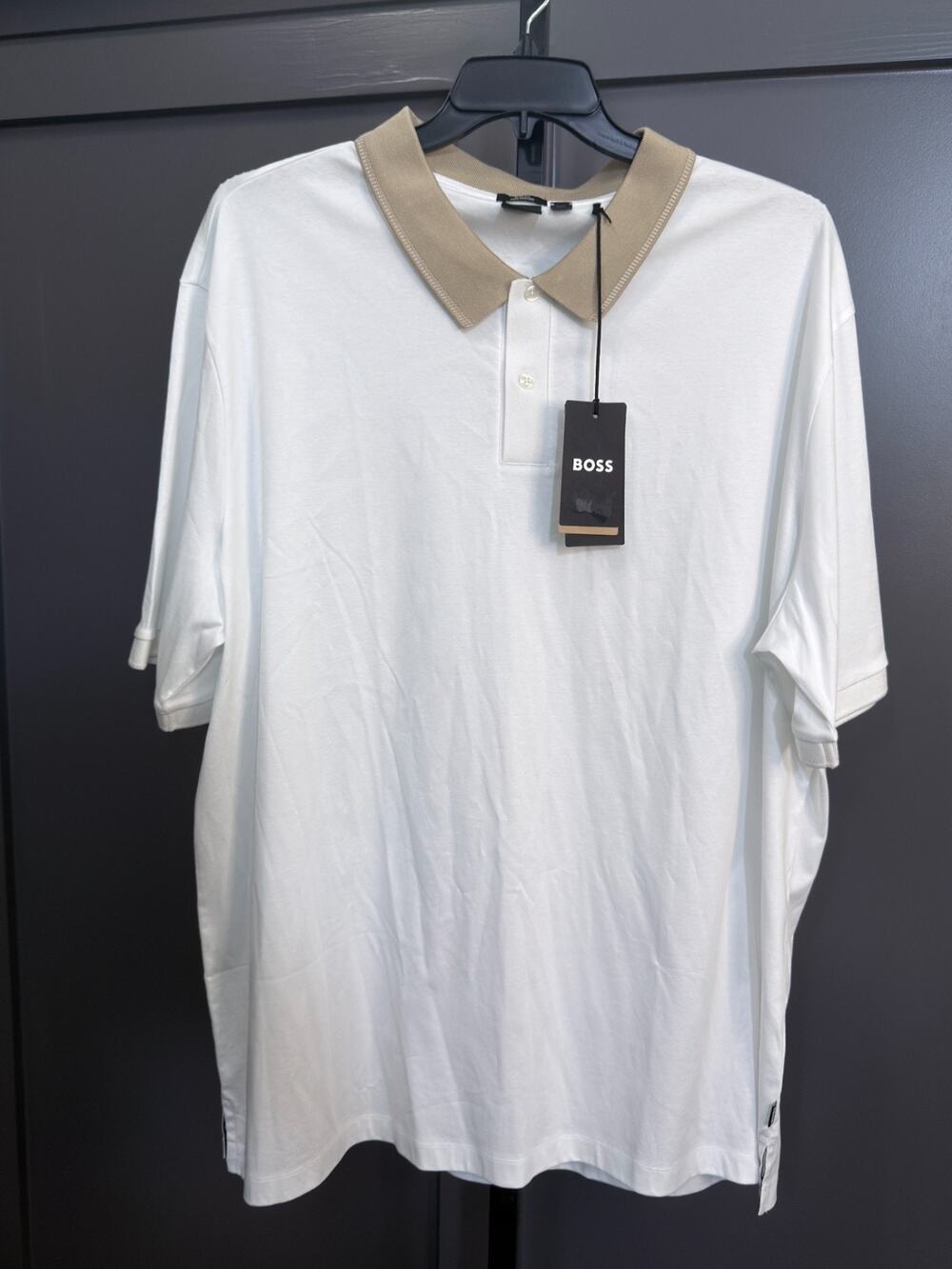 Hugo Boss Slim Fit Polo Shirt White Beige Collar Mercerised XXXL NWT